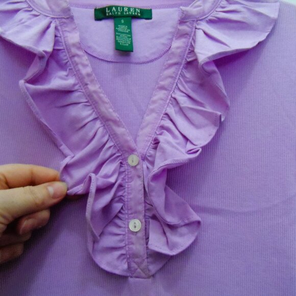 Ralph Lauren- ruffle collar  3/4 sleeve light purple blouse shirt sz., S - Picture 7 of 9